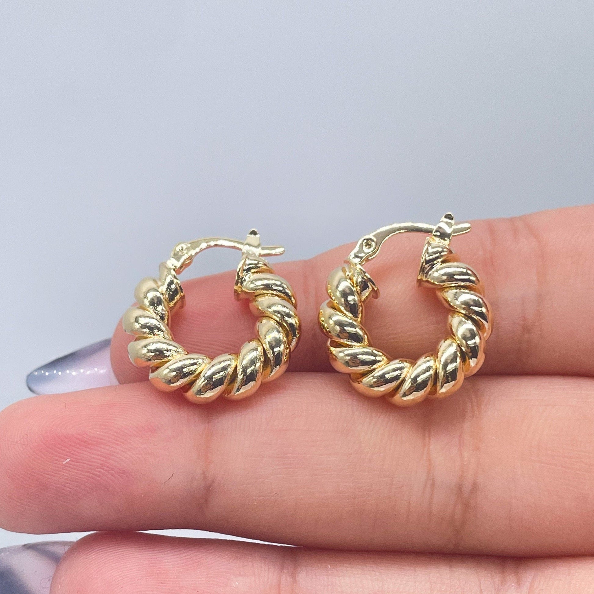 18k Gold Filled Chunky Croissant Style Hoop Earrings, Very Light Hallowed