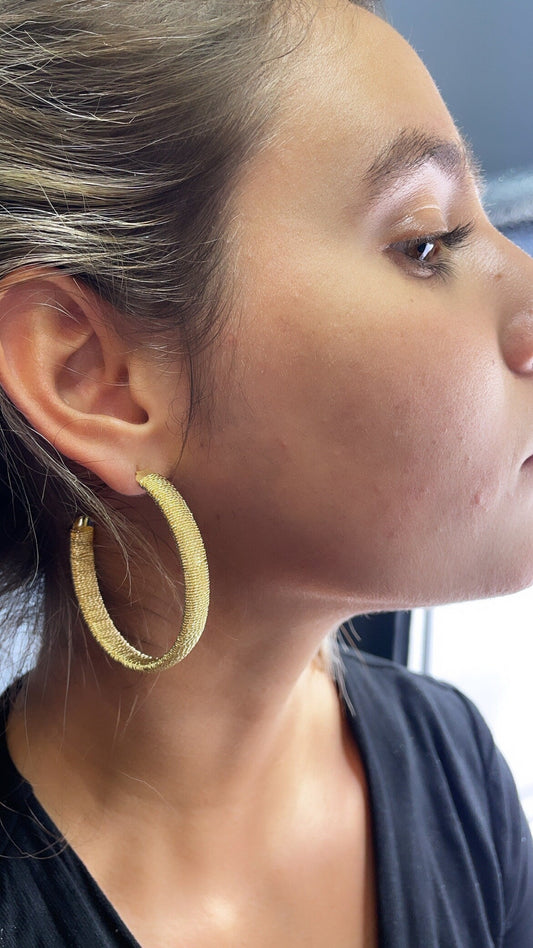 18k Gold Filled Plain Flat Handmade Twisted Thread Wrapped Hoop Earrings Jewelry