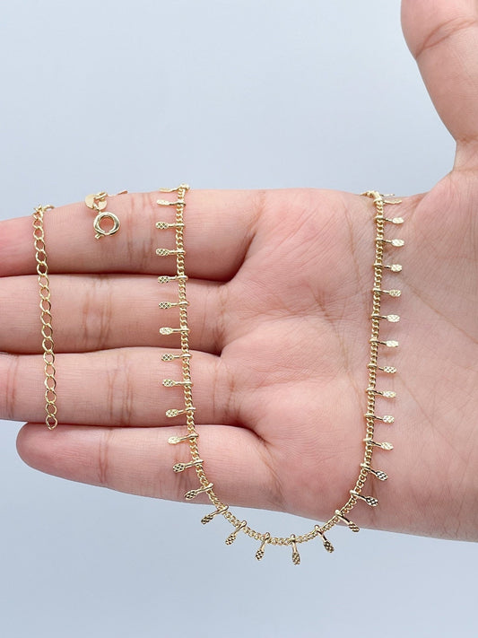 18k Gold Filled Dainty Fringe Choker Necklace Bohemian Design Chain, Gold Dangle