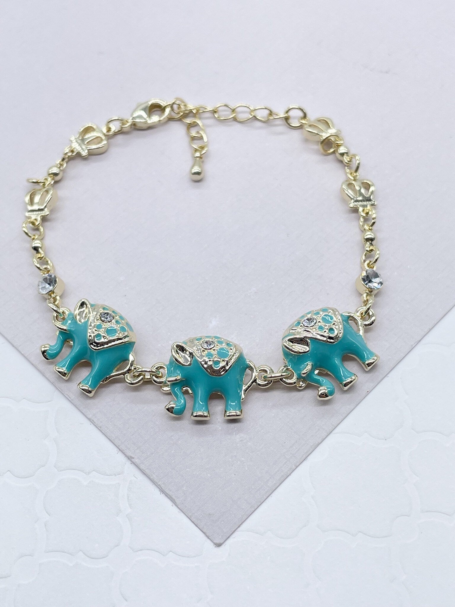 18k Gold Filled Multi Color Enamel Puffy Elephant Bracelets, Blue, Red, White and Black, Good tune Lucky Bracelet, Jewelry