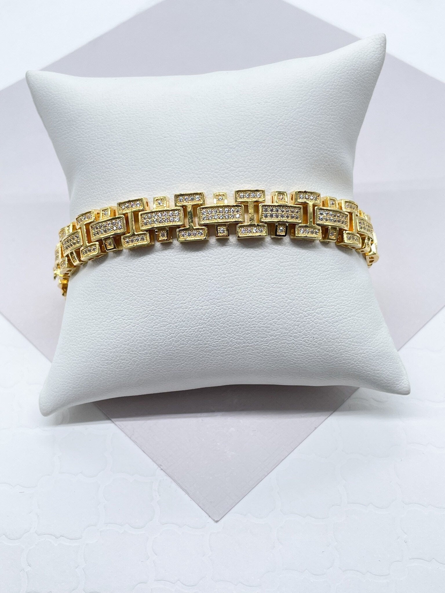 9mm Hip Hop Iced 18k Gold Filled Micro Pave Clear Cubic Zirconia Vintage Link Men’s Bracelet Jewelry