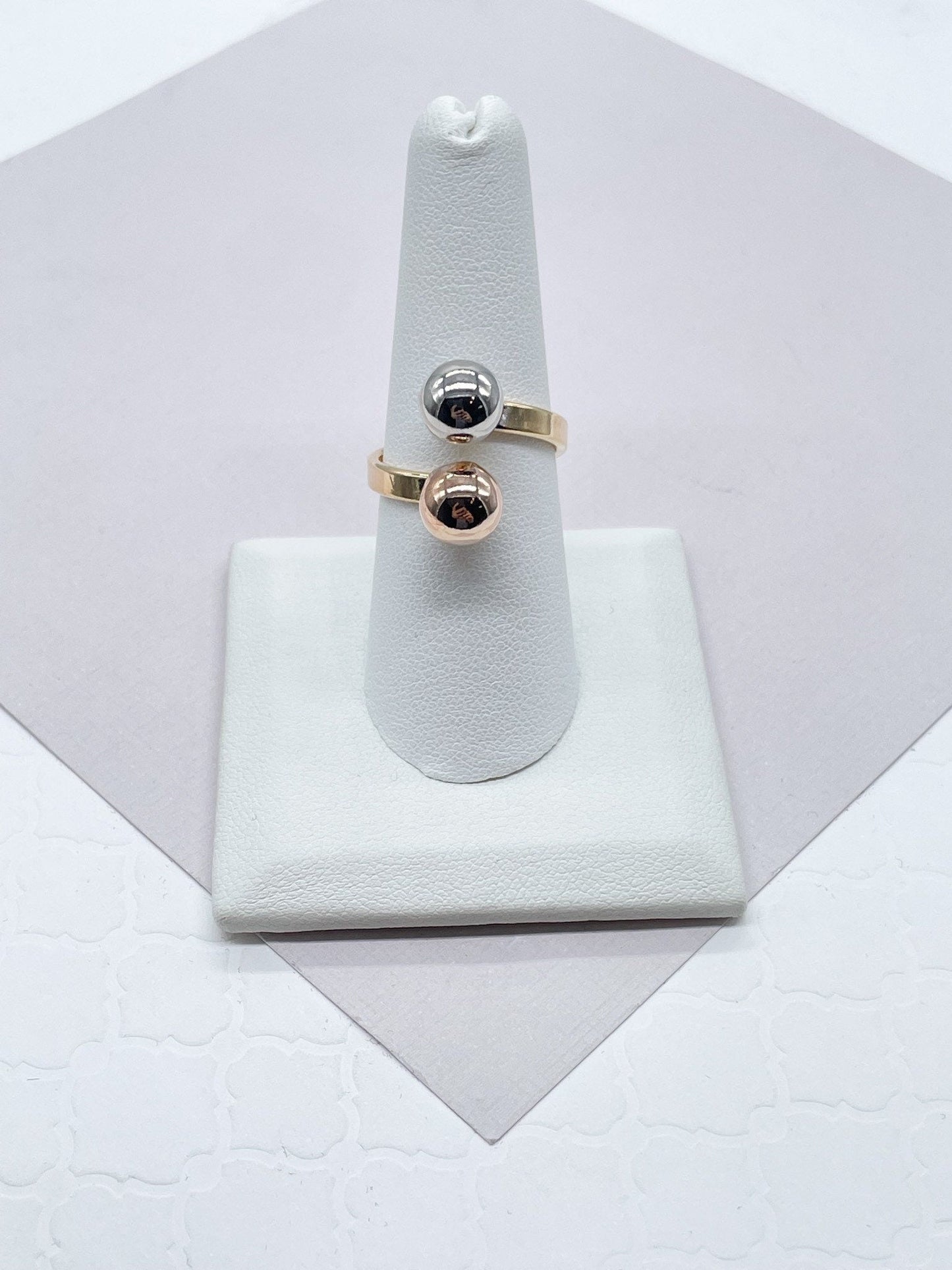 18k Gold Filled Tri Color Ball Adjustable Ring