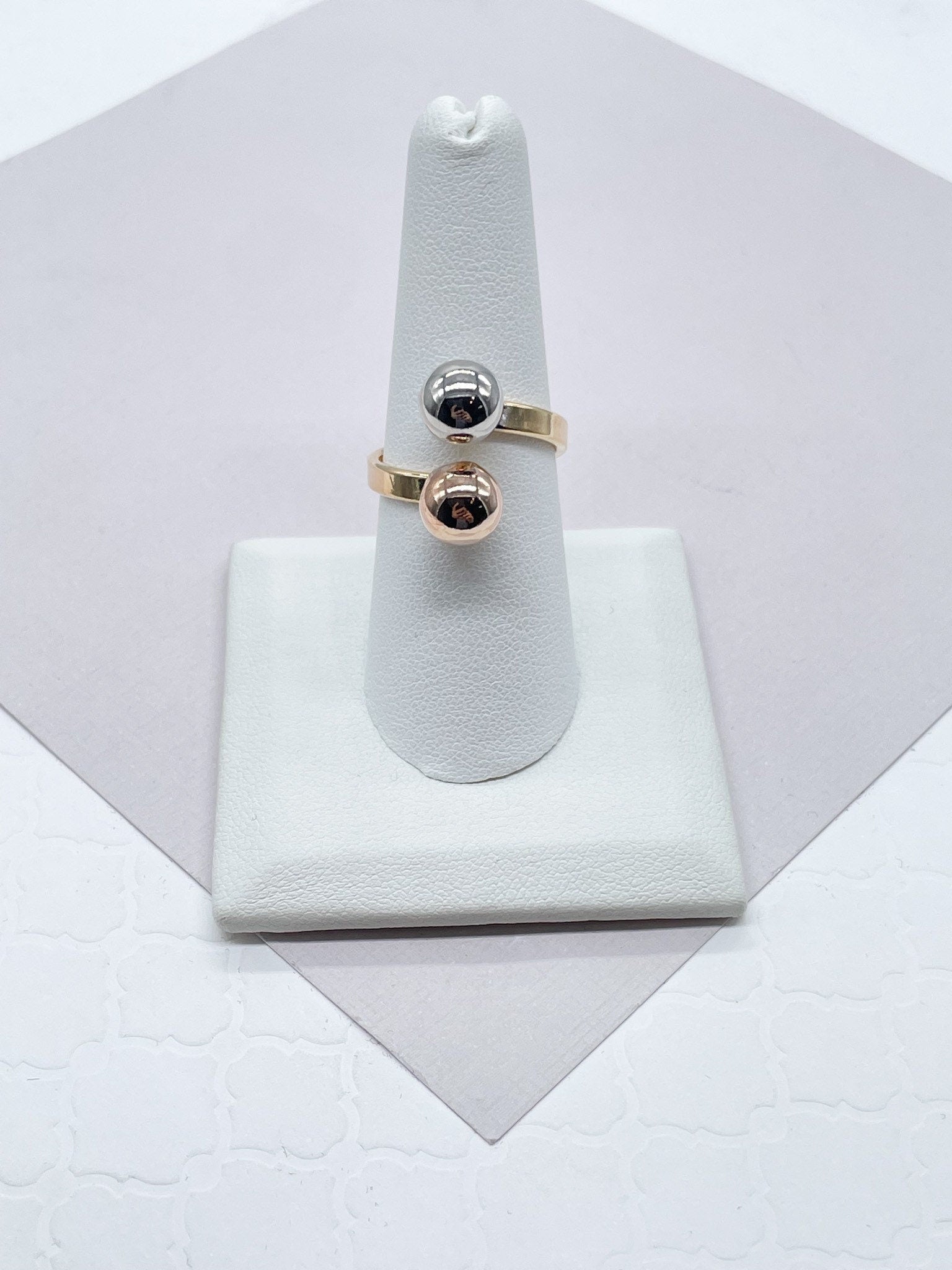 18k Gold Filled Tri Color Ball Adjustable Ring