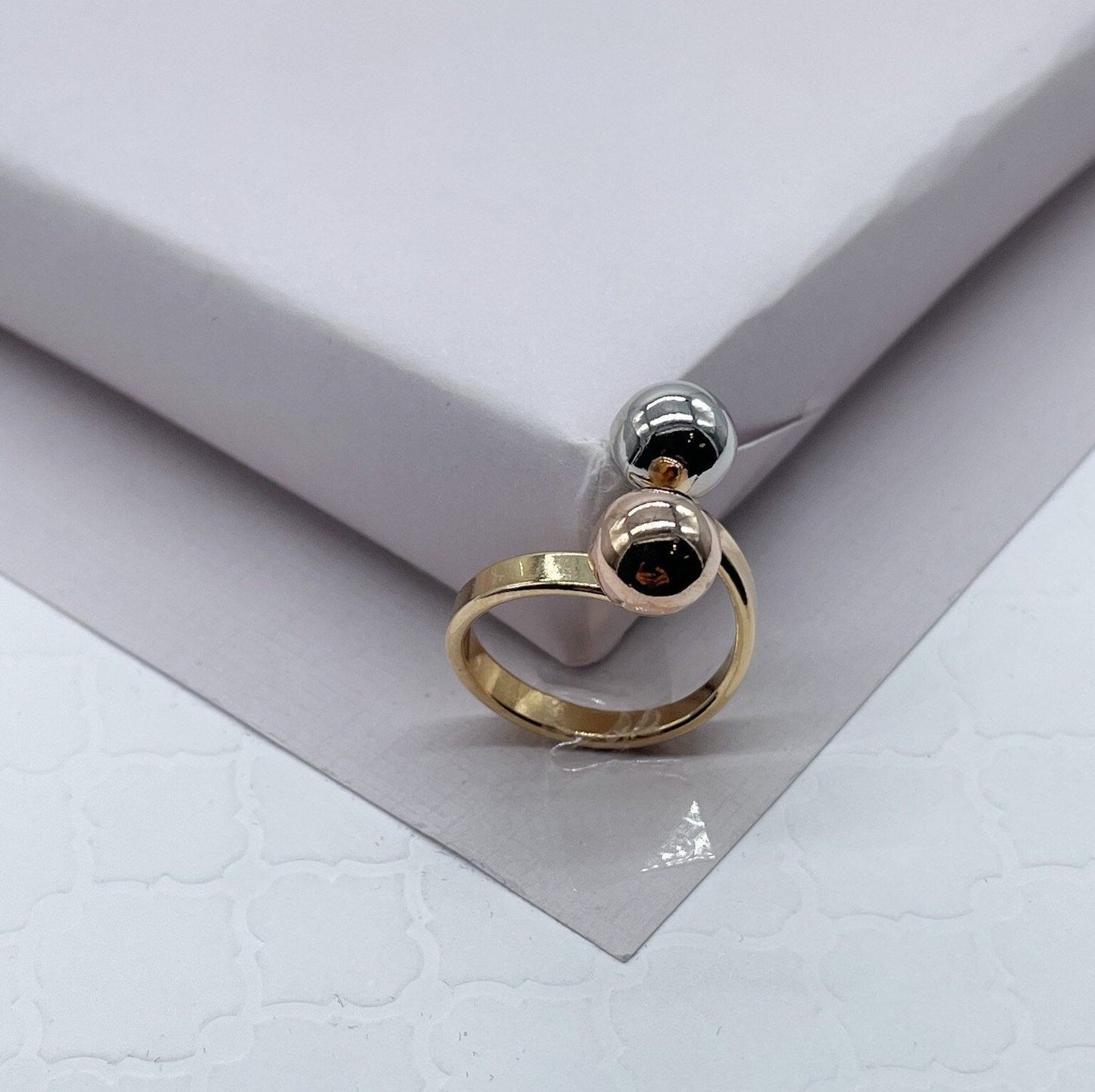 18k Gold Filled Tri Color Ball Adjustable Ring