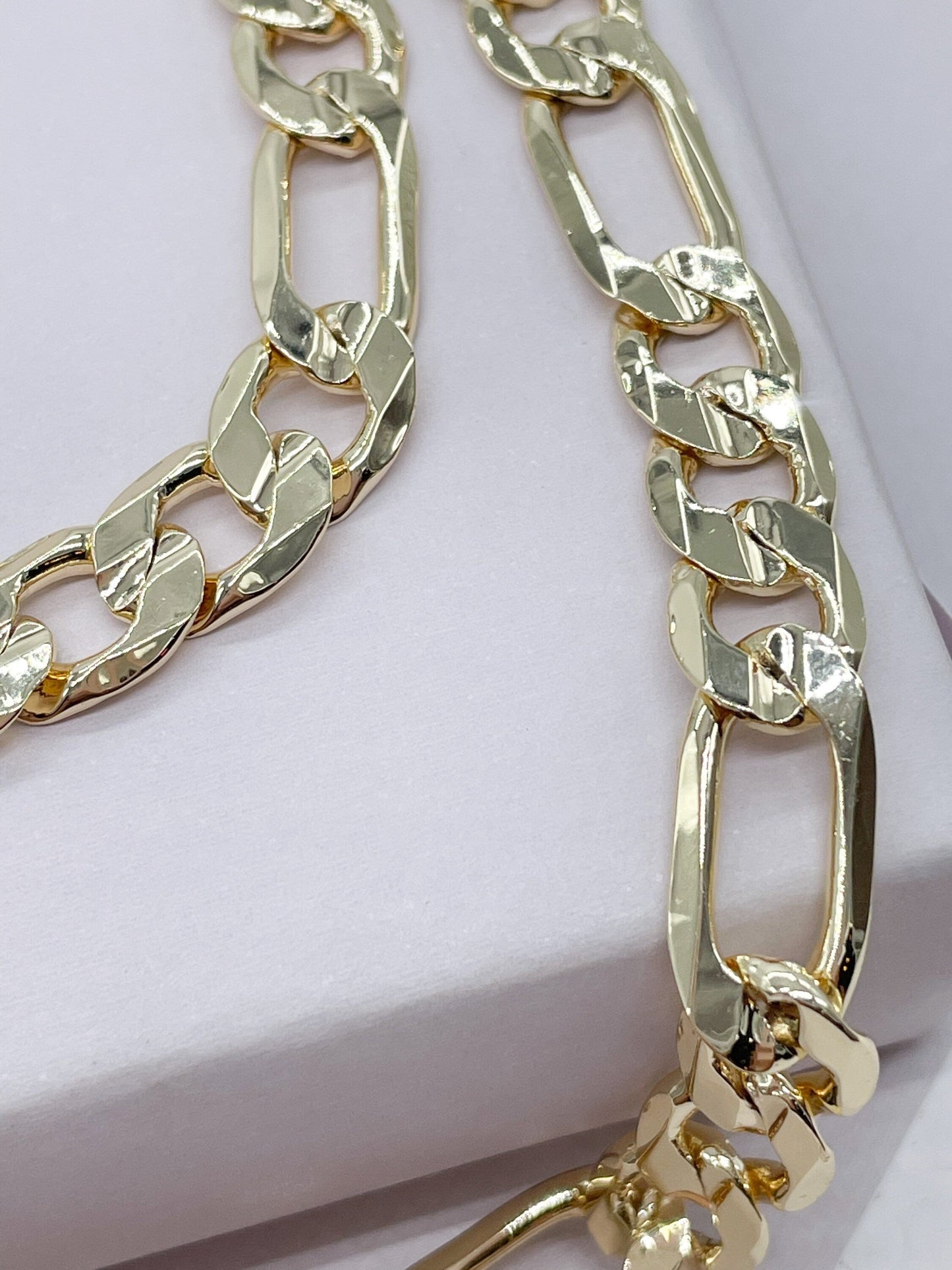 18k Gold Filled Flat Figaro 3X1 Set for Men, Sold Separately, Wholesale