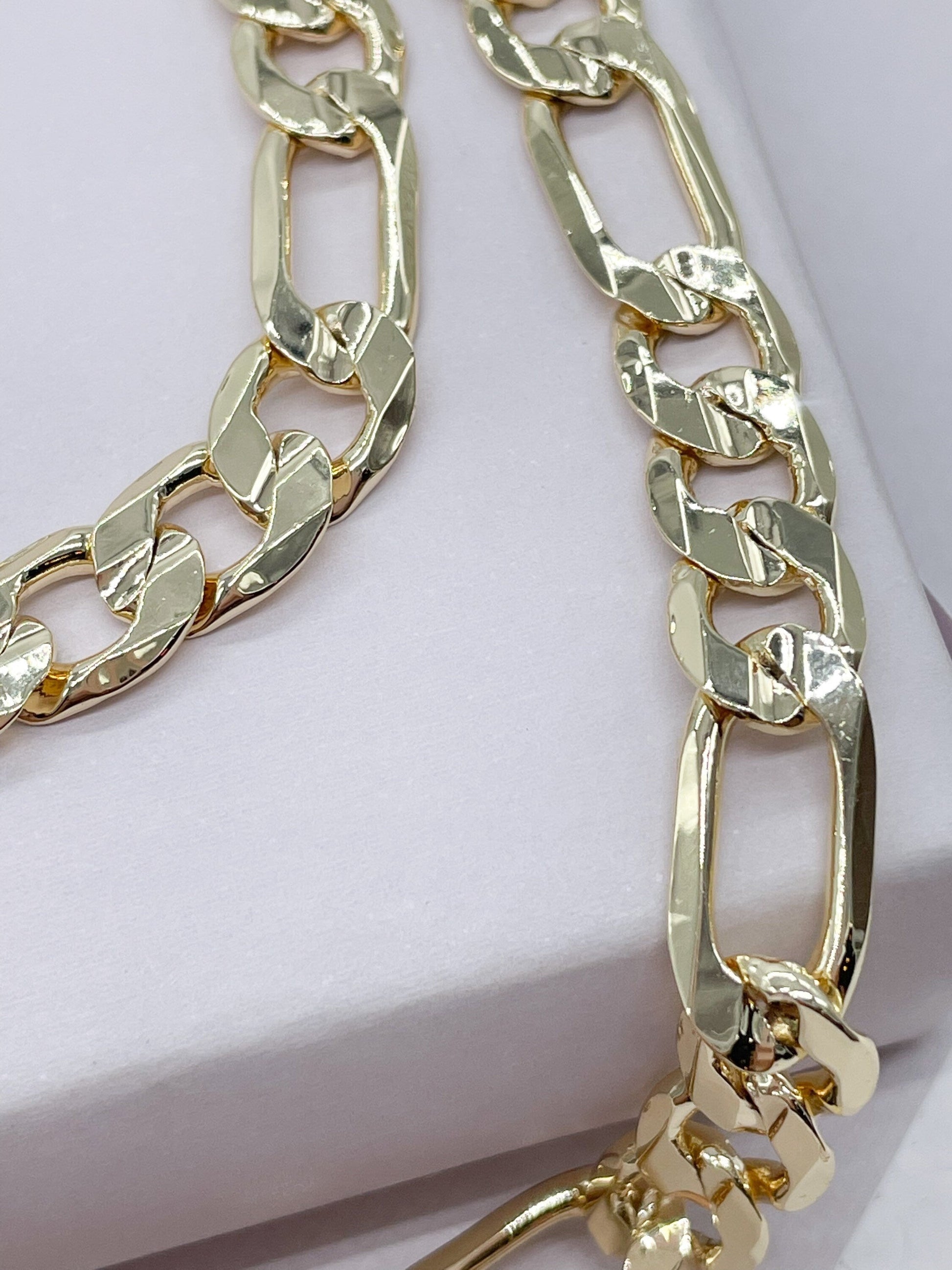 18k Gold Filled Flat Figaro 3X1 Set for Men, Sold Separately, Wholesale