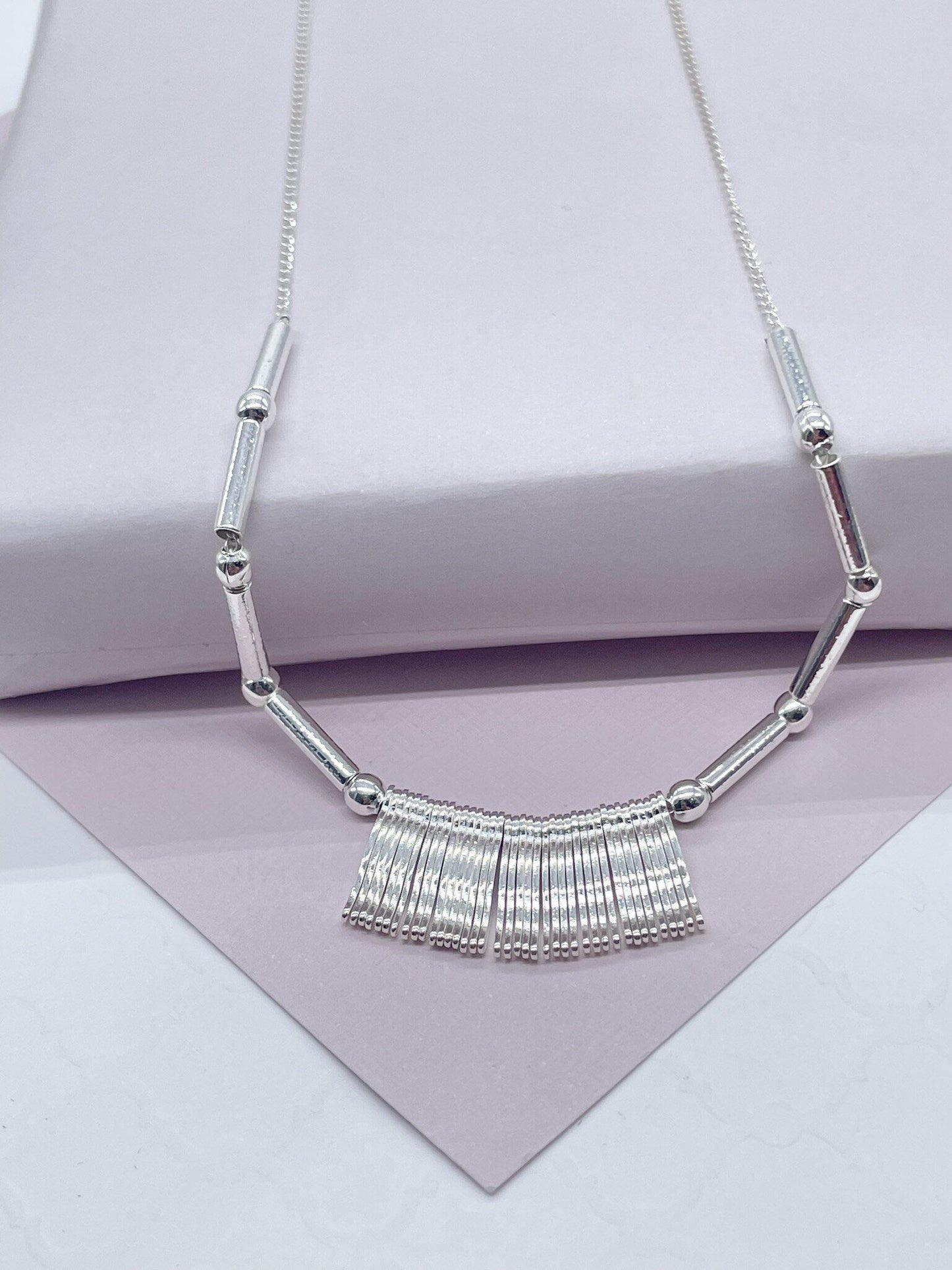 Silver Filled Fringe Necklace Featuring Tubes And Beads For Complete Boho