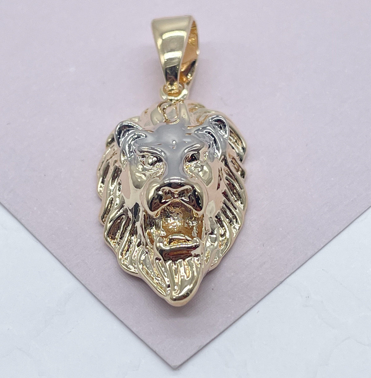 18k Gold Filled Lion Head Pendant: Two Tone Charm