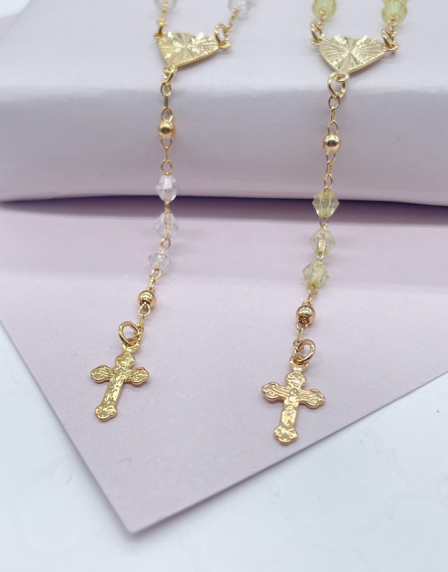 18k Gold Filled Beaded Necklace Featuring Center Sun Rays Textured Heart And