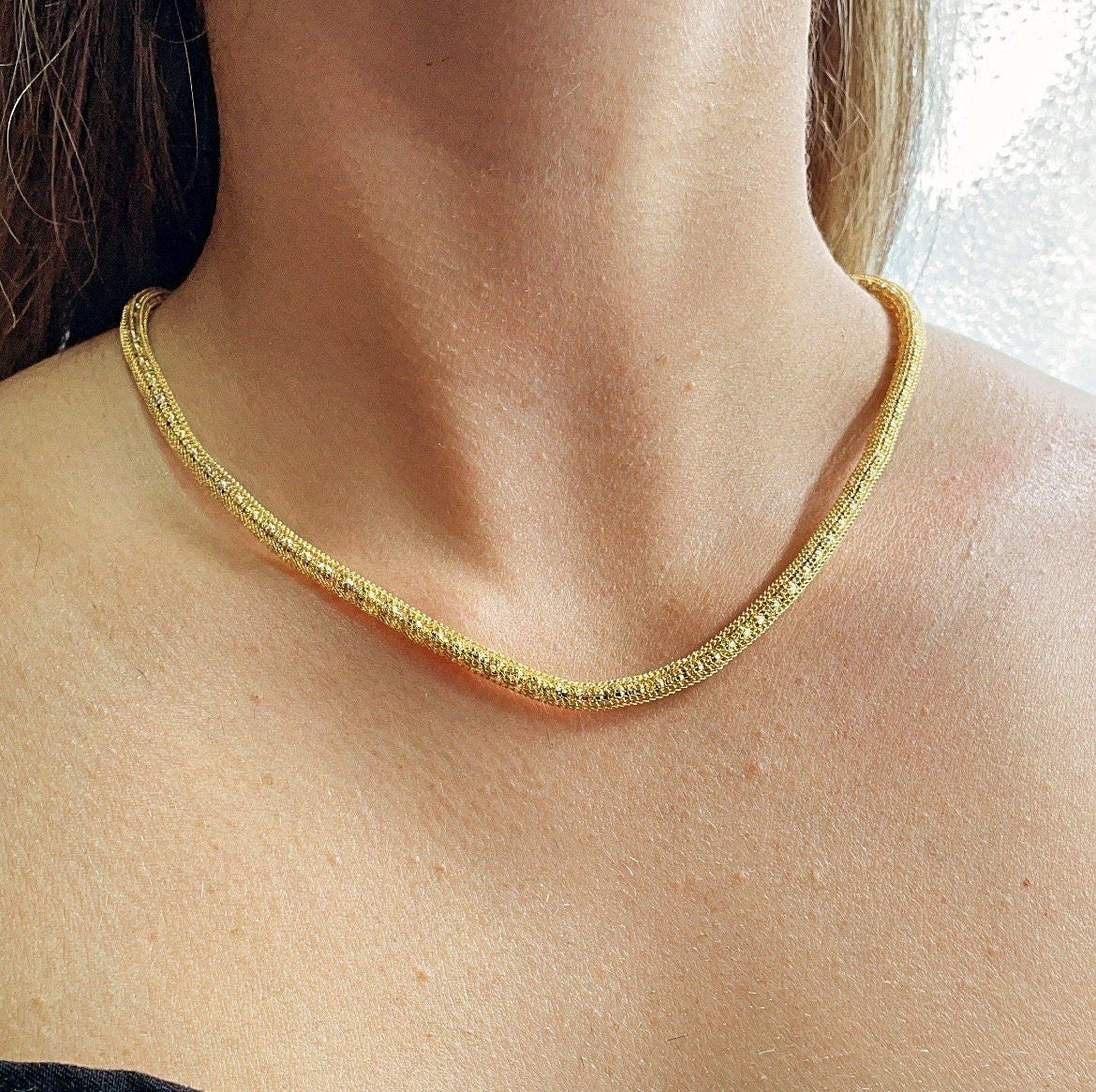 4mm 18k Gold Filled Mesh Shiny Tube Necklace Making