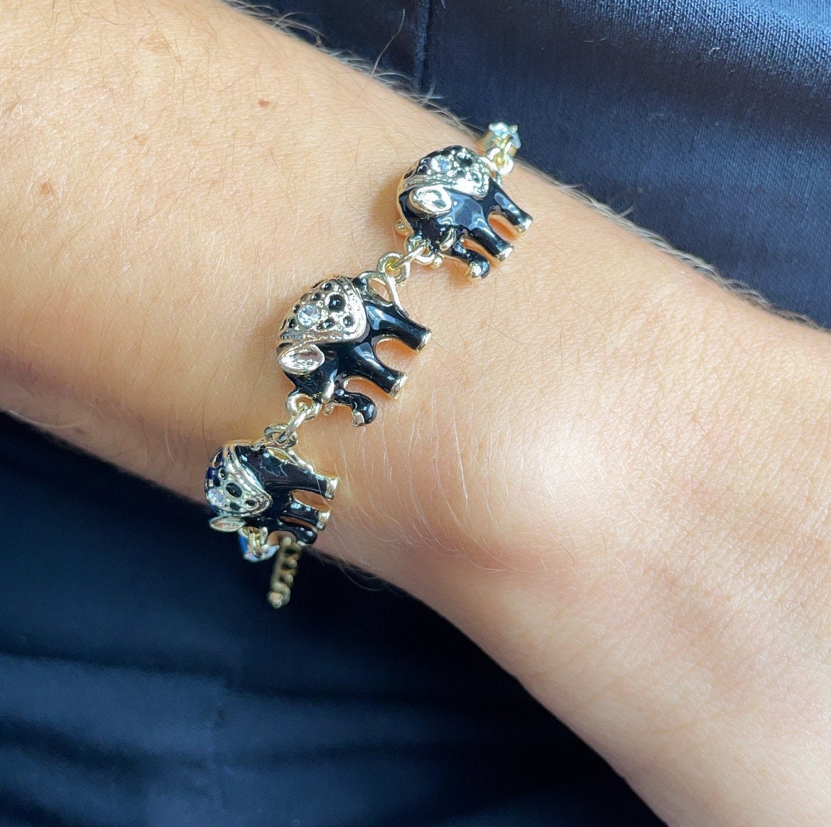 18k Gold Filled Enamel Elephant Bracelet: Multi Color Puffy Jewelry
