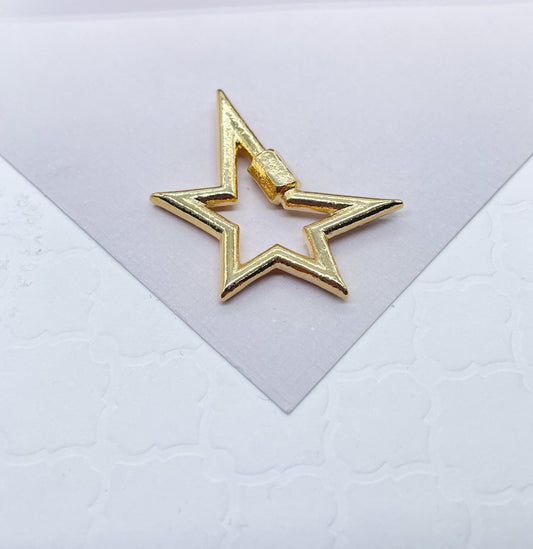 18k Gold Layered Star Pass Through Pendant Charm For Necklaces Connector,