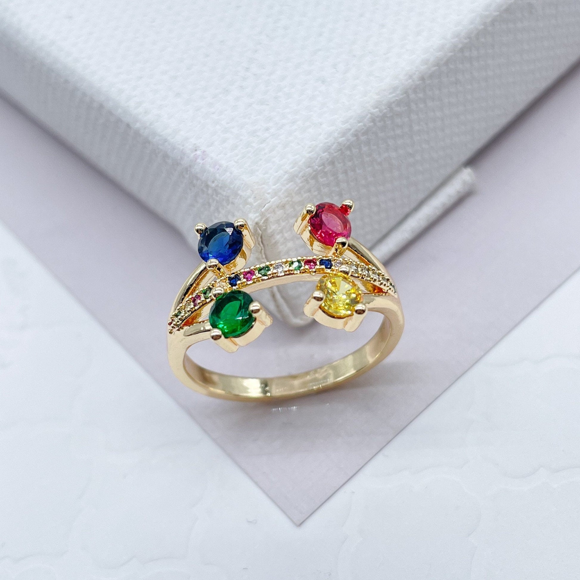 18k Gold Filled Cubic Zirconia Ring: Multi-Color Pave Eternity Band
