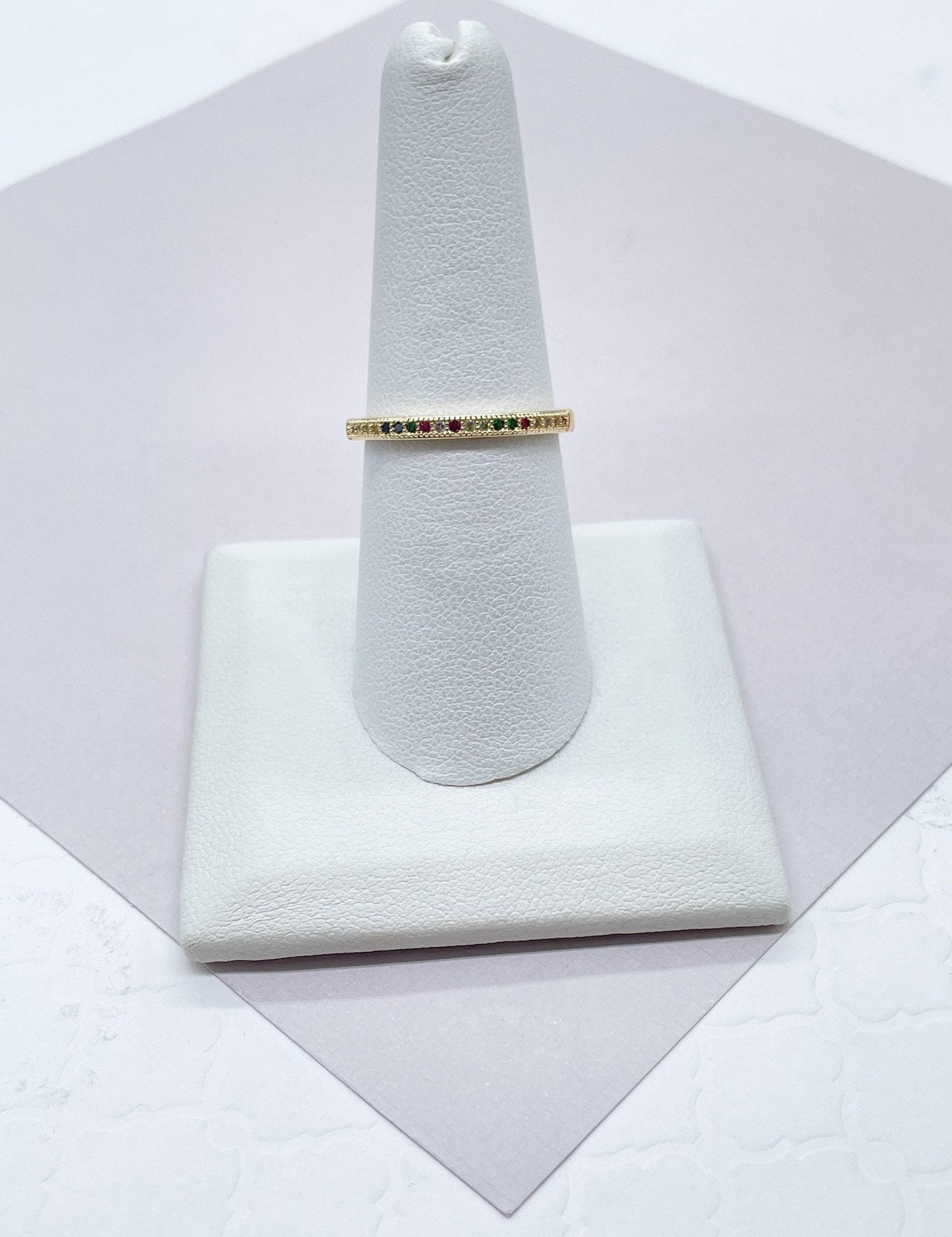 Half Eternity 18k Gold Filled Colorful Micro Pave Cubic Zirconia Dainty Ring Stackable Gold CZ Band