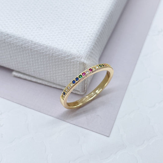 18k Gold Filled Eternity Ring: Colorful CZ Micro Pave Stackable Band