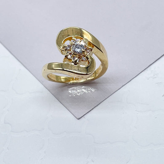 18k Gold Filled Flower Ring with Cubic Zirconia