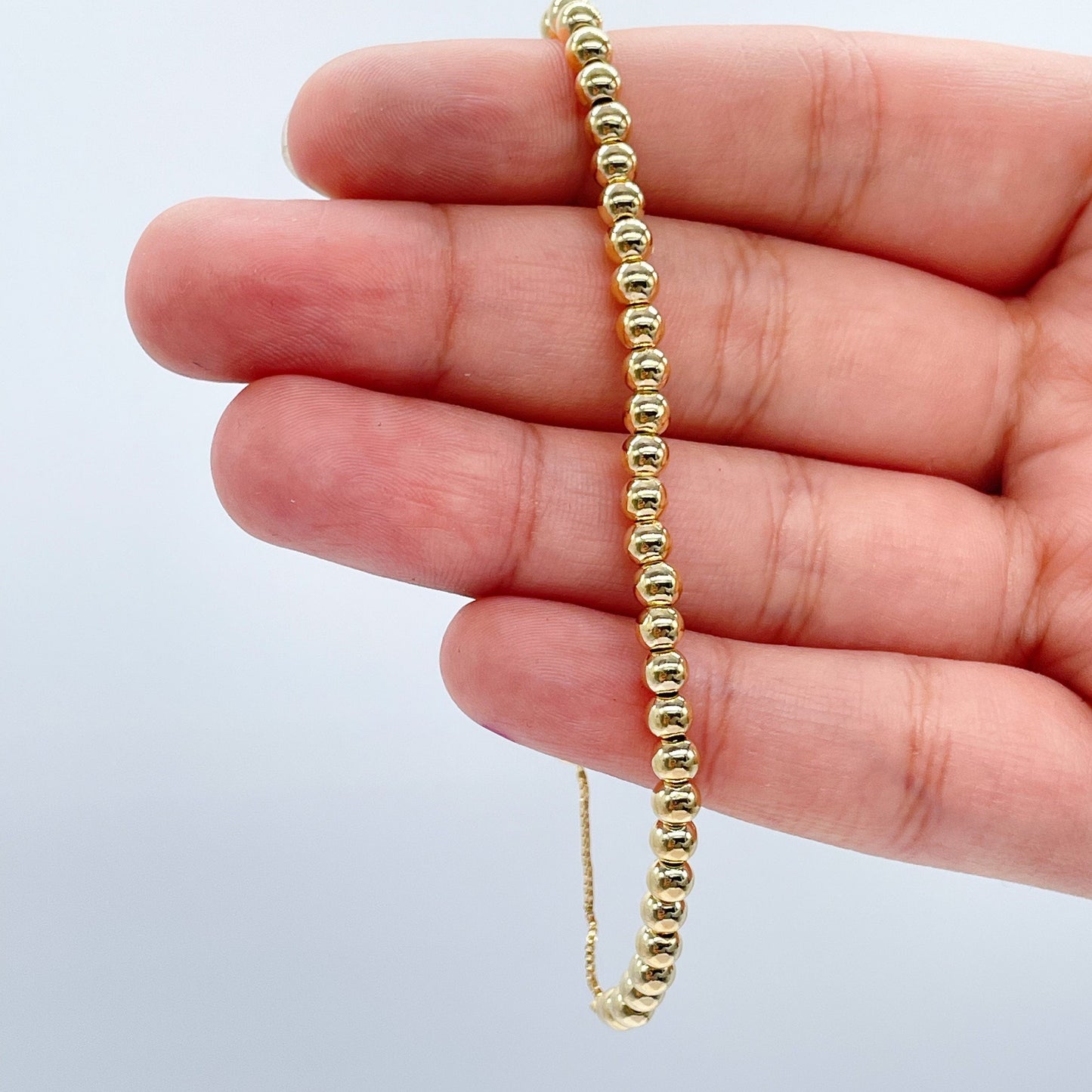 18k Gold Filled Classic 4mm Beaded Bracelet, Gold Plain Ball Bracelet,