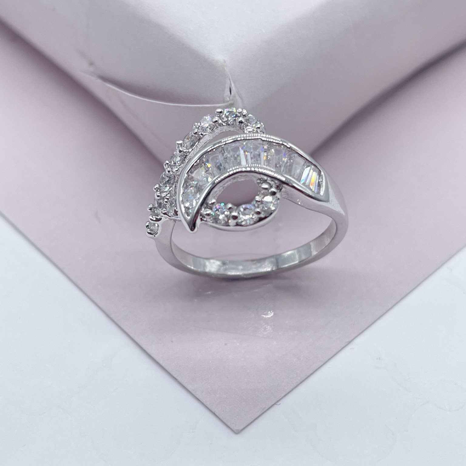 Silver Filled or Rose Gold Cubic Zirconia Mixed Baguette Zirconia Ring