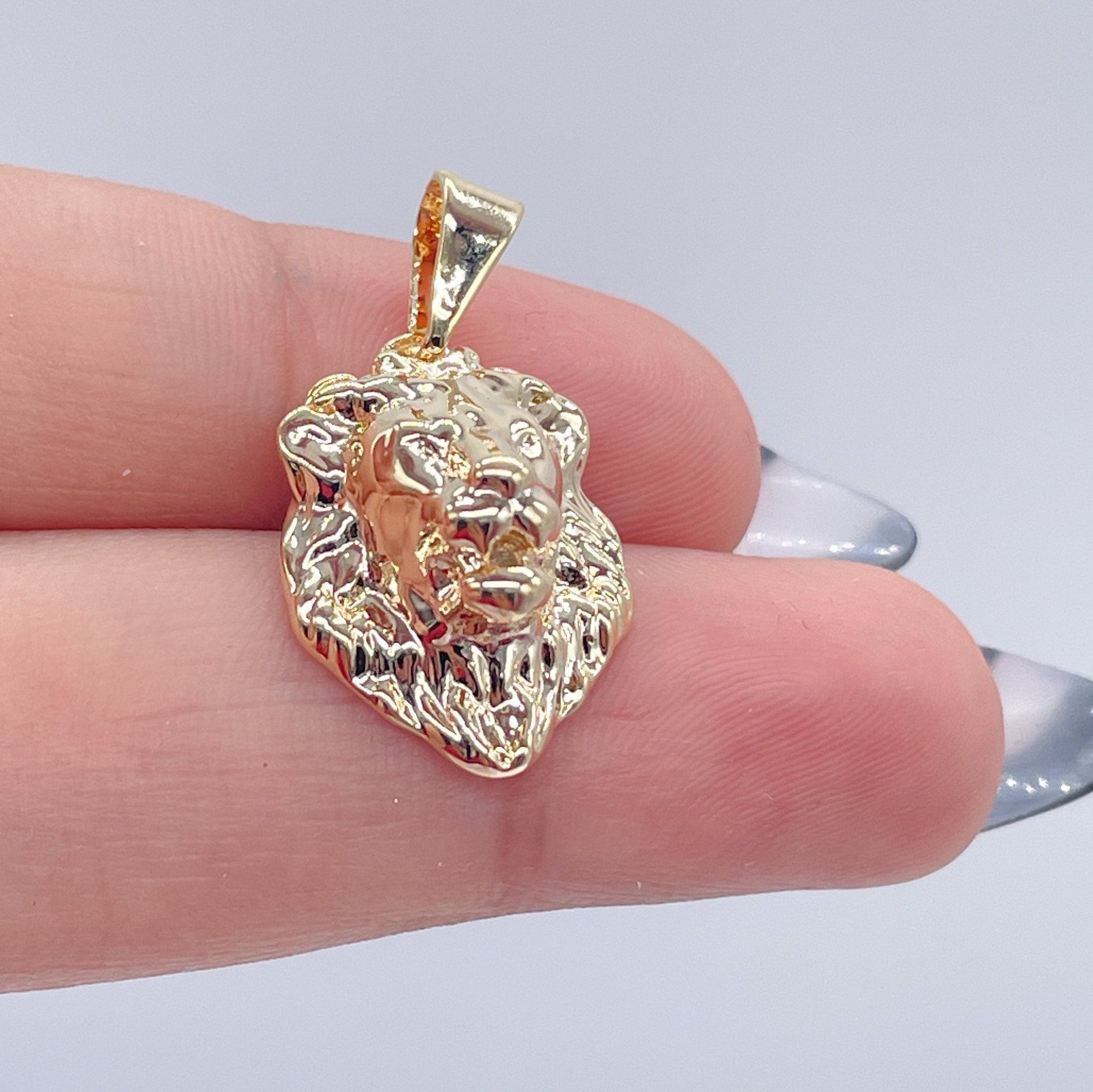 18k Gold Filled Detailed Lion Head Pendant, King Of The Jungle Charm