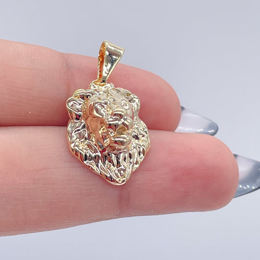 18k Gold Filled Detailed Lion Head Pendant, King Of The Jungle Charm