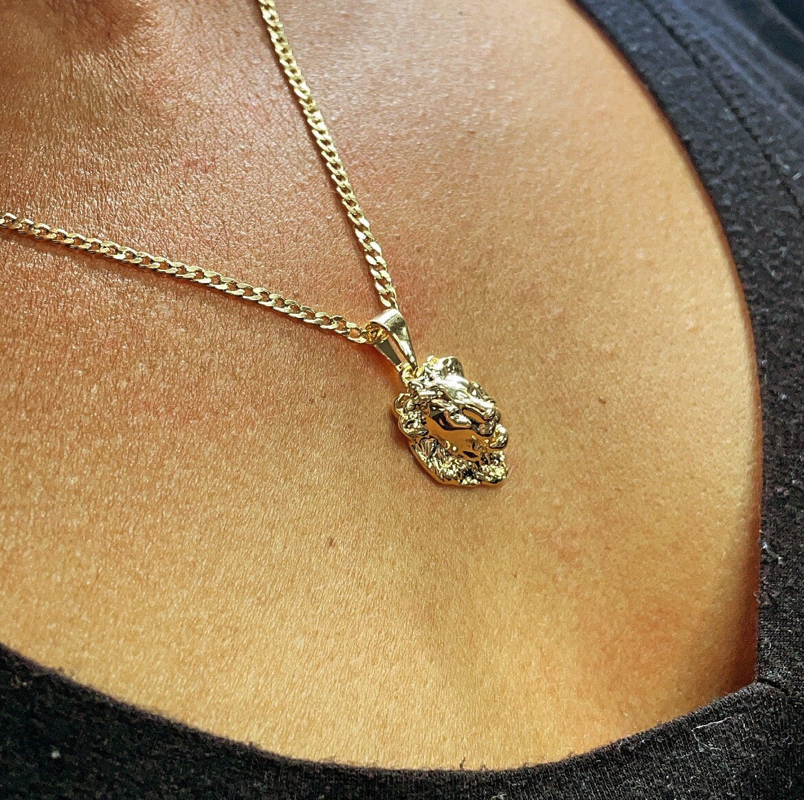 18k Gold Filled Detailed Lion Head Pendant, King Of The Jungle Charm