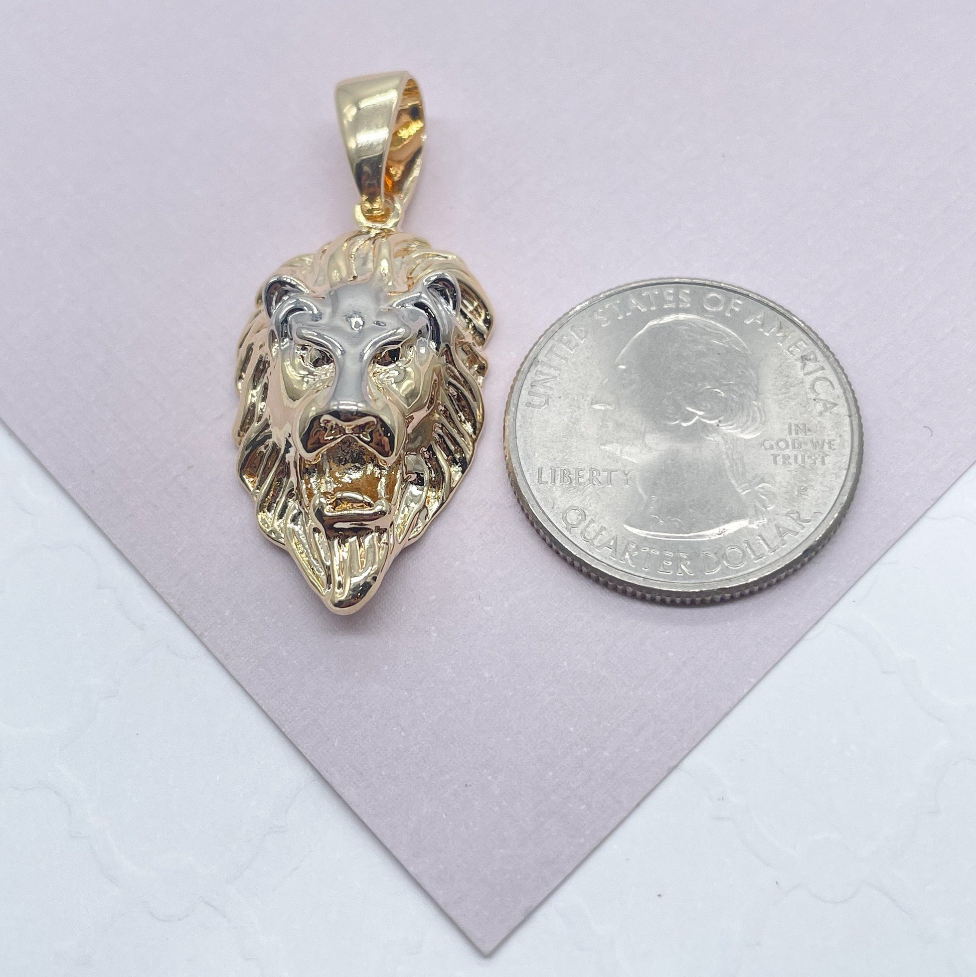 18k Gold Filled Lion Head Pendant With Silver Head And Gold Mane Tow Tone