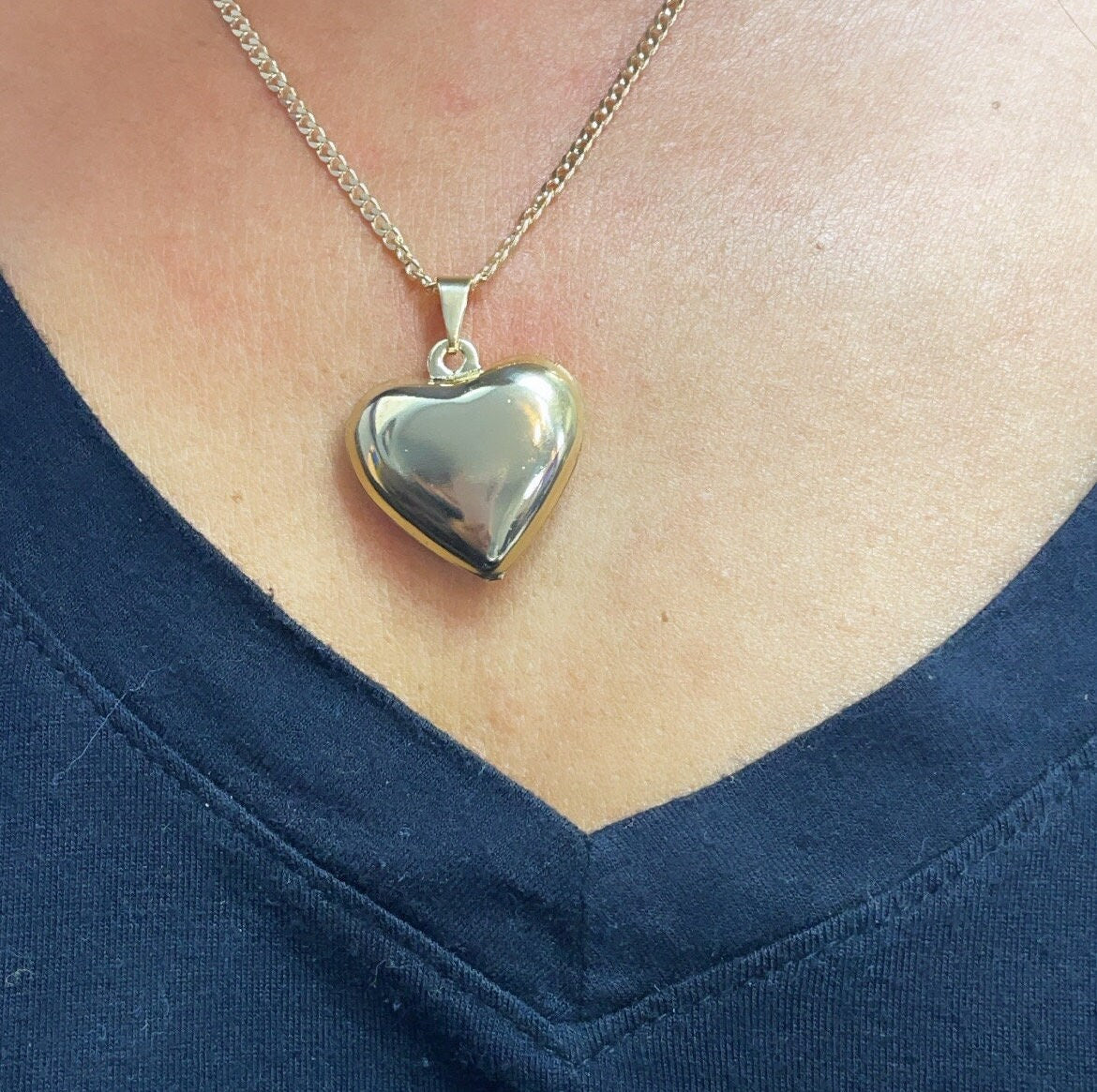 18k Gold Filled Classic Puffy Plain Heart Pendant, Gift Her Loved Ones