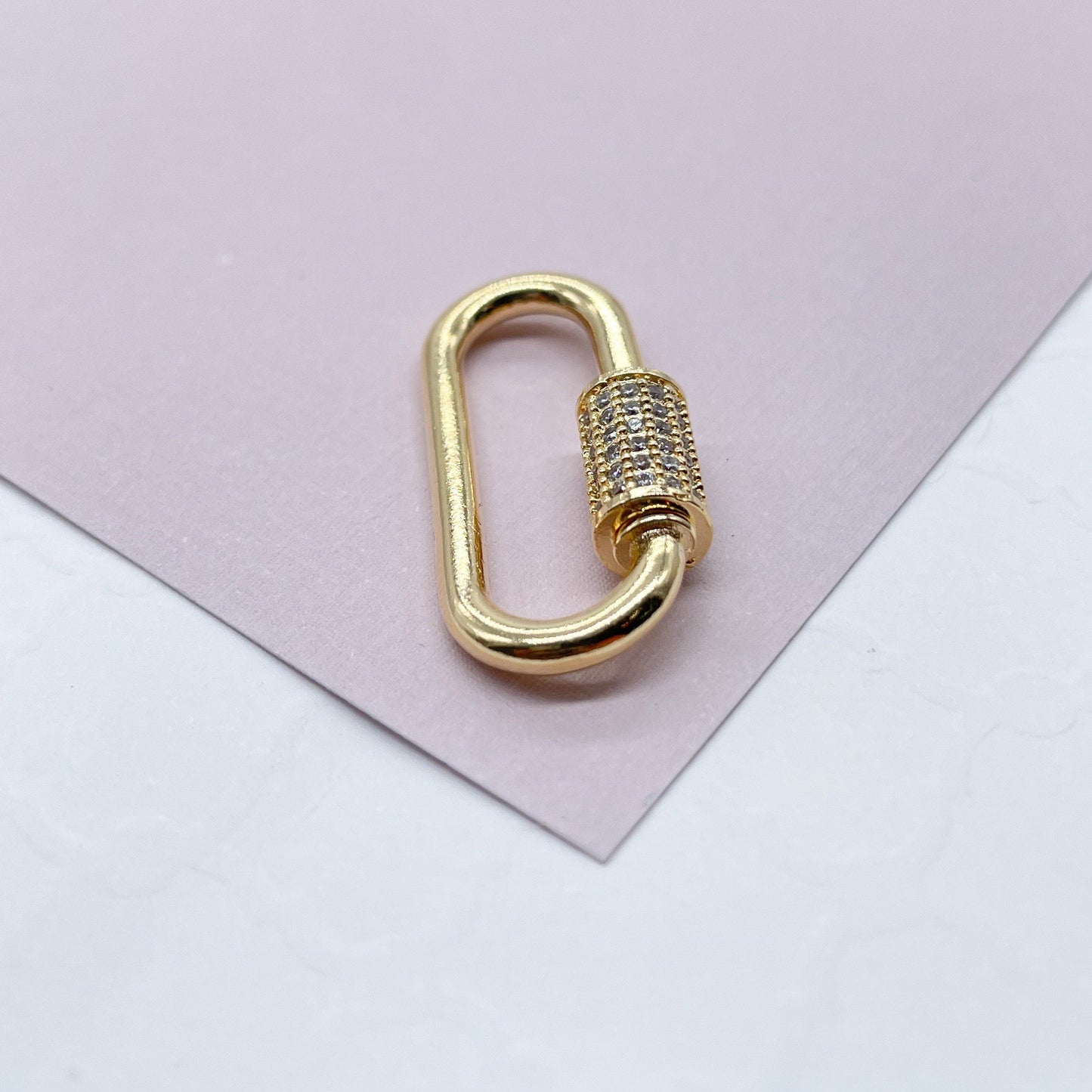 18k Gold Filled Carabiner Clasp With Closer Made of Pave Stones