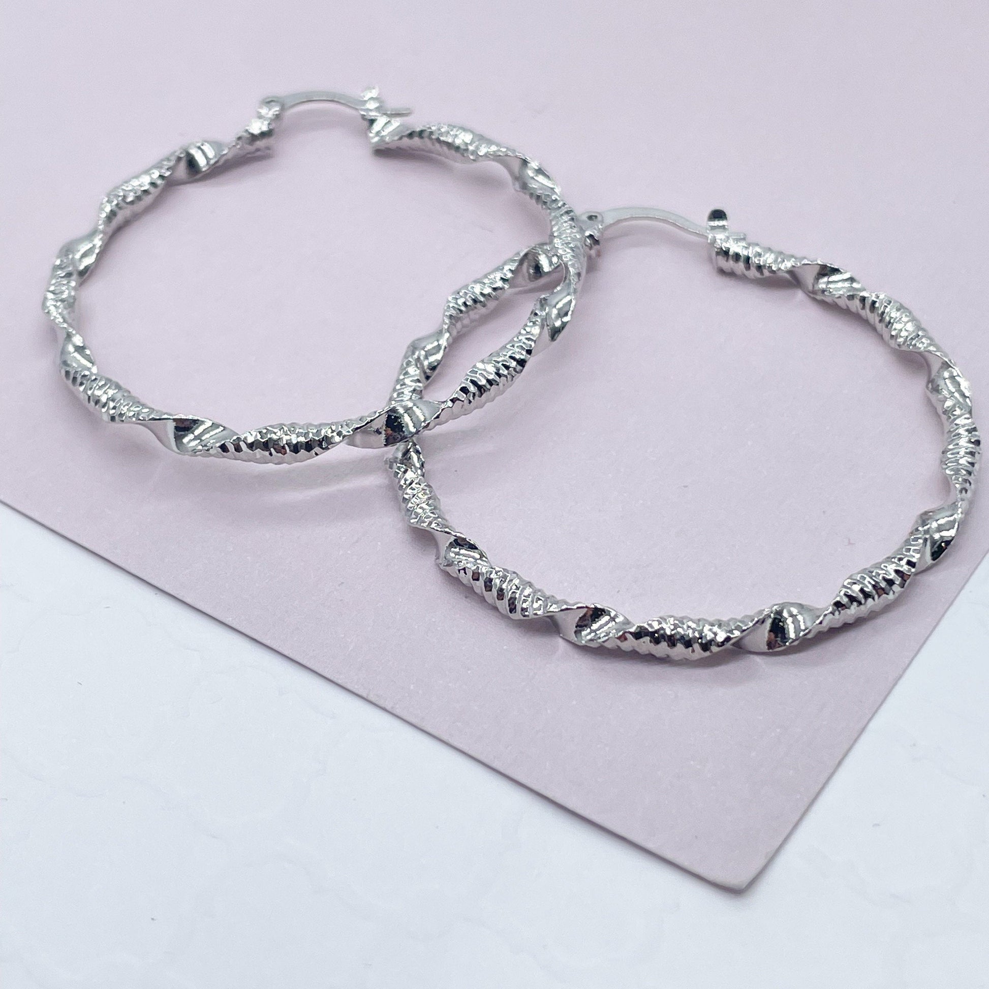 Silver Filled Textured & Twisted Hoop Earrings