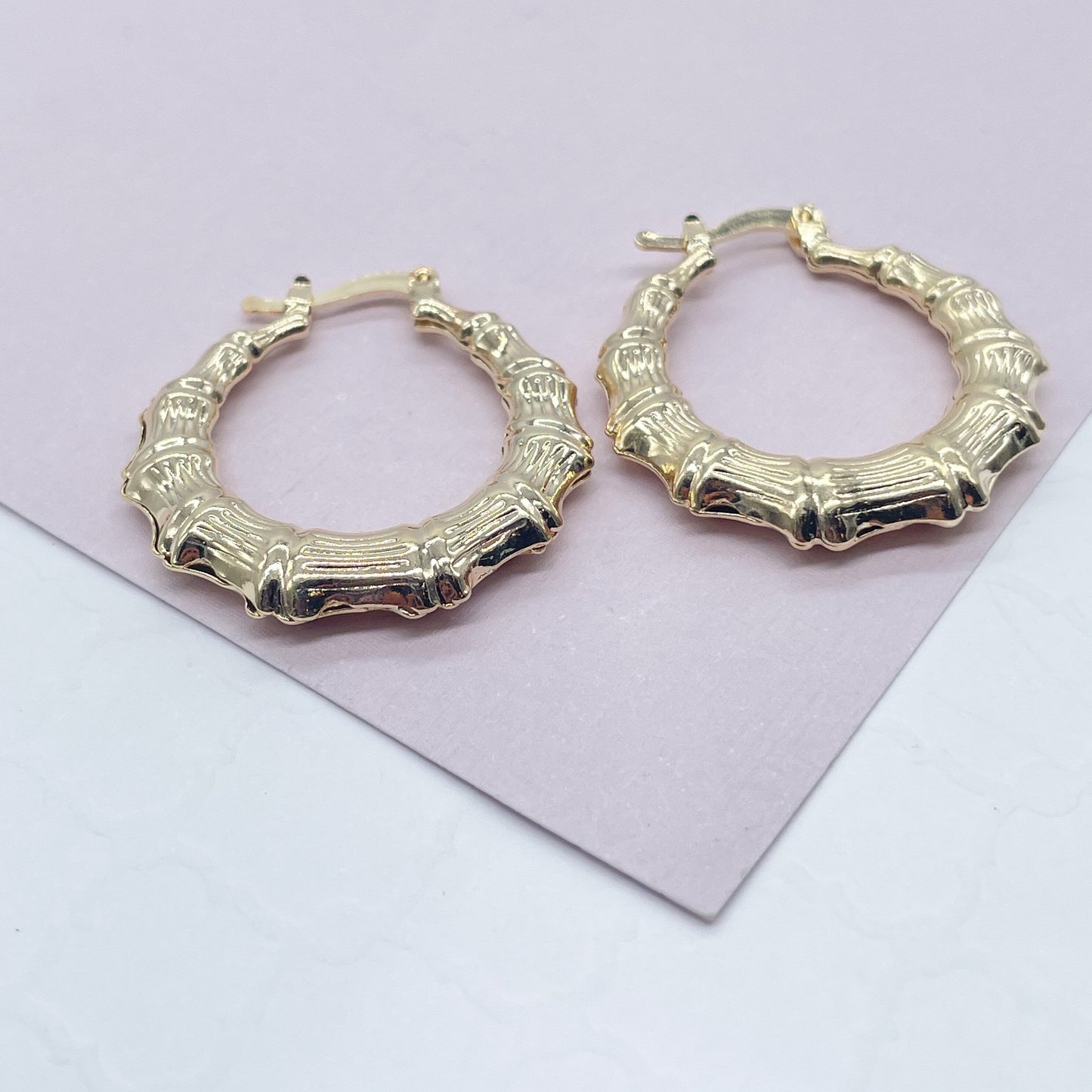 18k Gold Filled Textured Bamboo Hoop Earrings Wholesale Jewelry Supplies