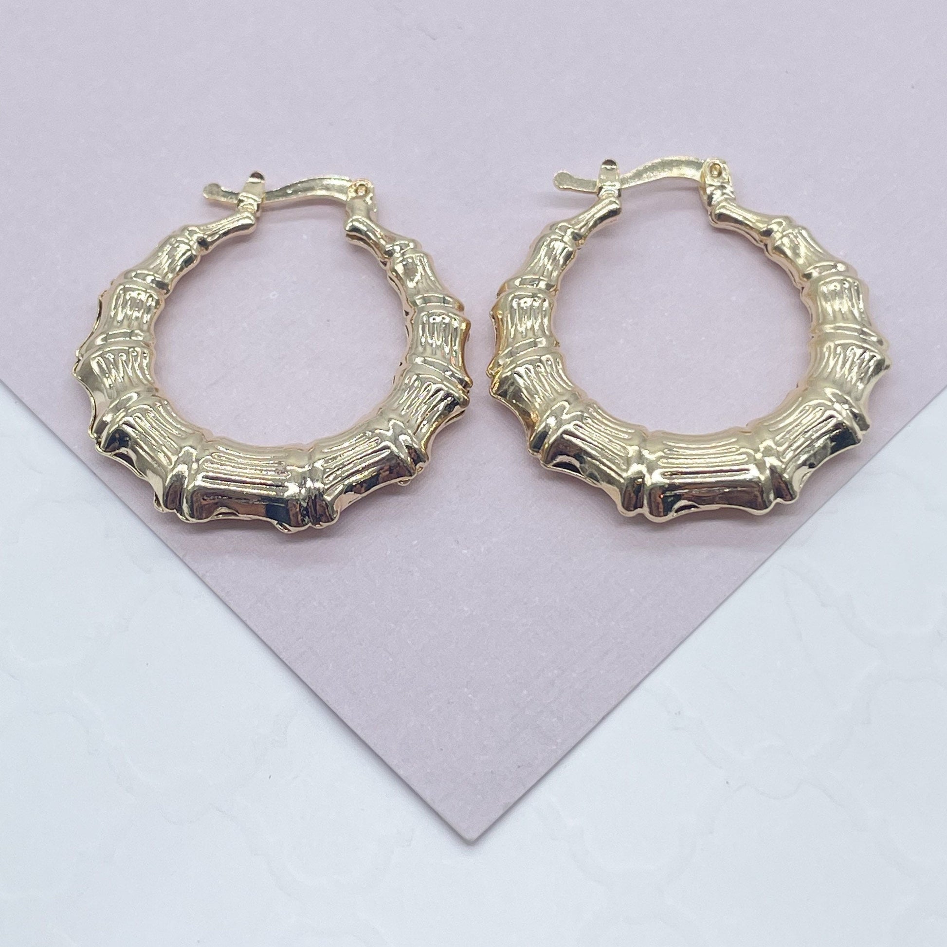 18k Gold Filled Textured Bamboo Hoop Earrings Wholesale Jewelry Supplies
