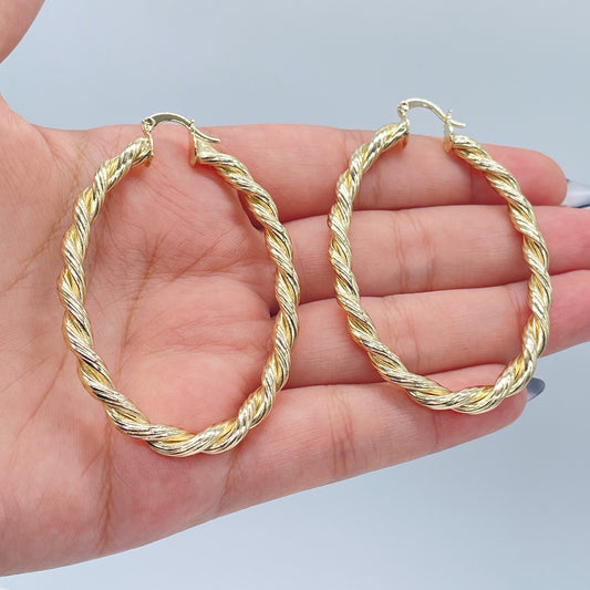 18k Gold Filled Oval Shape Twisted Hoop Earrings Wholesale Jewelry Making