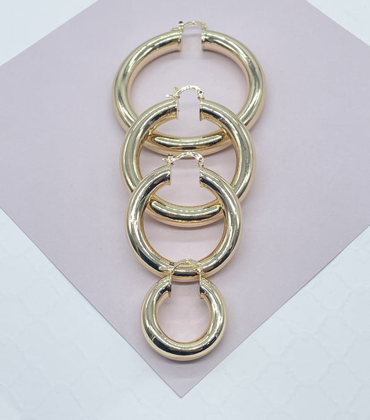 18k Gold Filled Plain Chunky 6mm Hoop Earrings Supplies