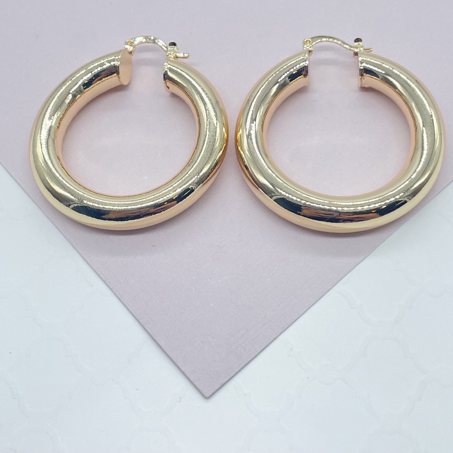 18k Gold Filled Plain Chunky 6mm Hoop Earrings Supplies