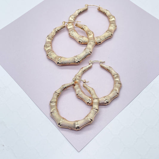 18k Gold Filled Chunk Bamboo Hoop Earrings Wholesale Jewelry Supplies