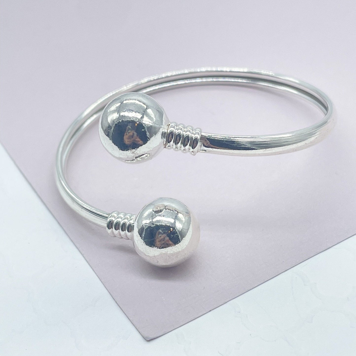 18k Gold Filled Plain Cuff Bangle Featuring Two Solid Gold Filled Ball Bangles Bracelet Jewelry