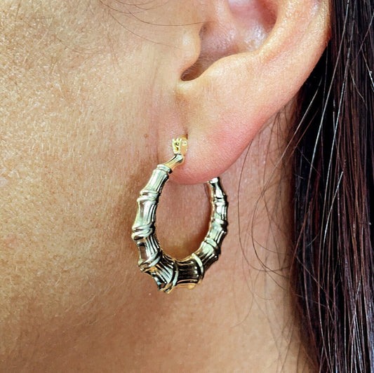 18k Gold Filled Chunk Bamboo Hoop Earrings Wholesale Jewelry Supplies