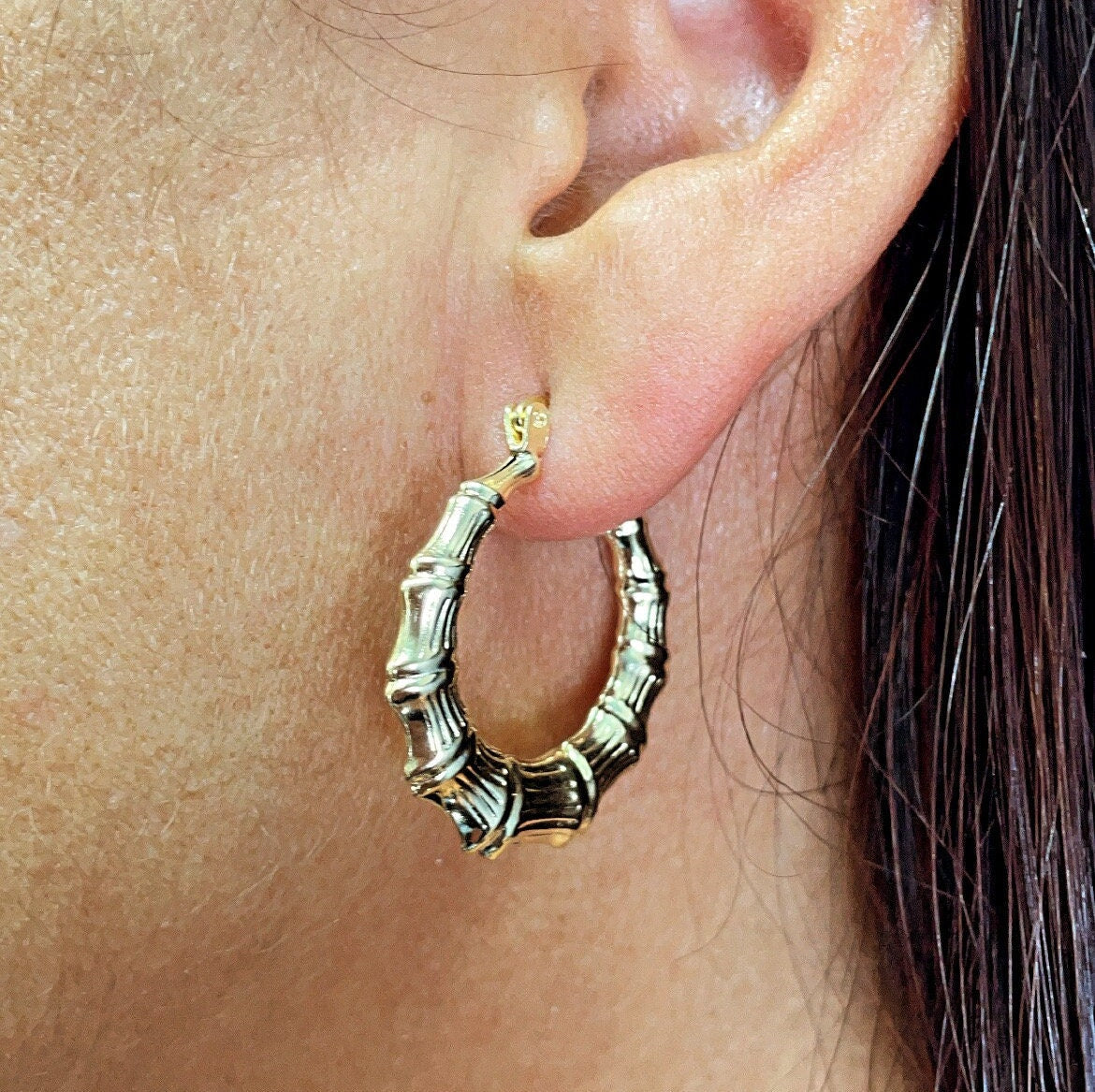 18k Gold Filled Chunk Bamboo Hoop Earrings