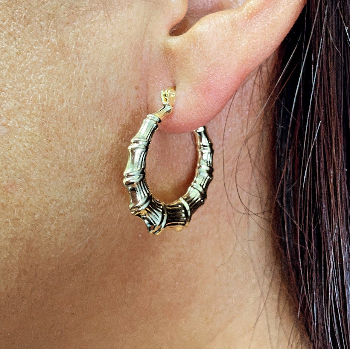 18k Gold Filled Textured Bamboo Hoop Earrings Wholesale Jewelry Supplies