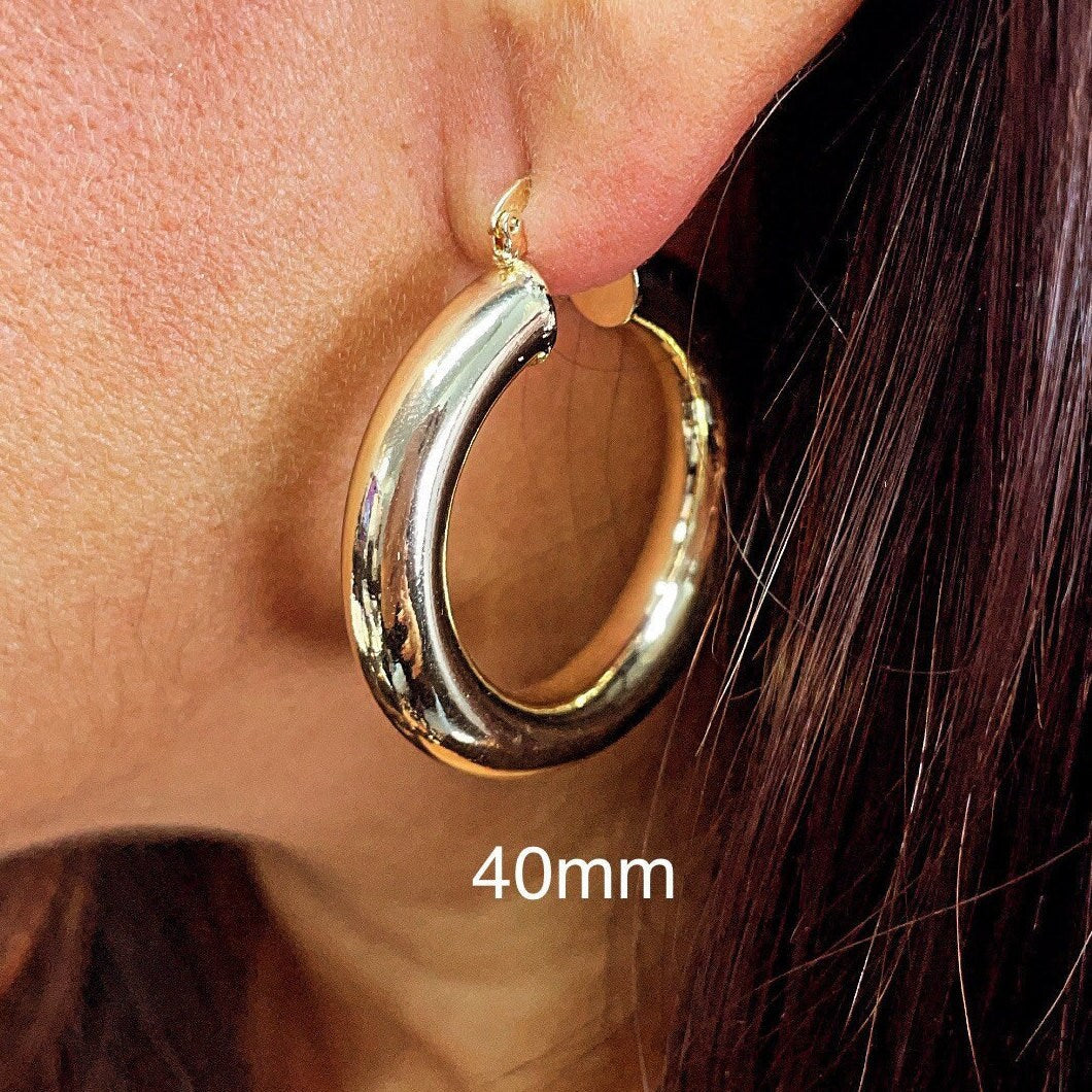 18k Gold Filled Plain Chunky 6mm Hoop Earrings Supplies