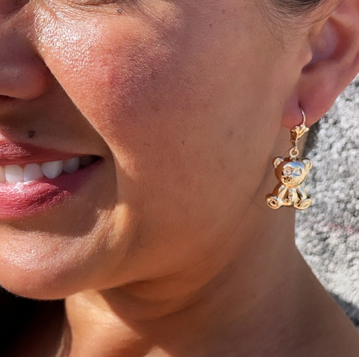 18k Gold Filled Chubby Teddy Bear Dangling Earrings Wholesale Jewelry Making