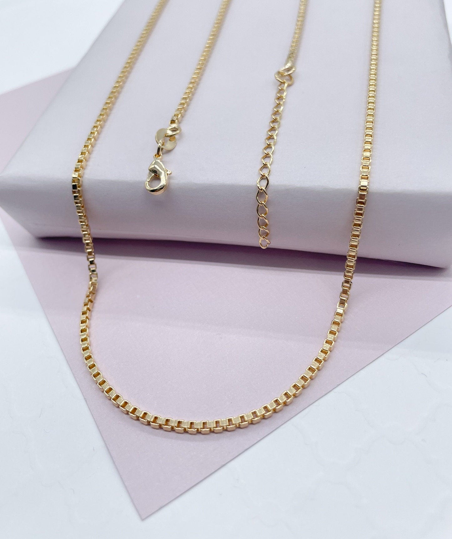 Dainty 18k Gold Layered 2mm Box Chain Necklace for Wholesale Jewelry Making