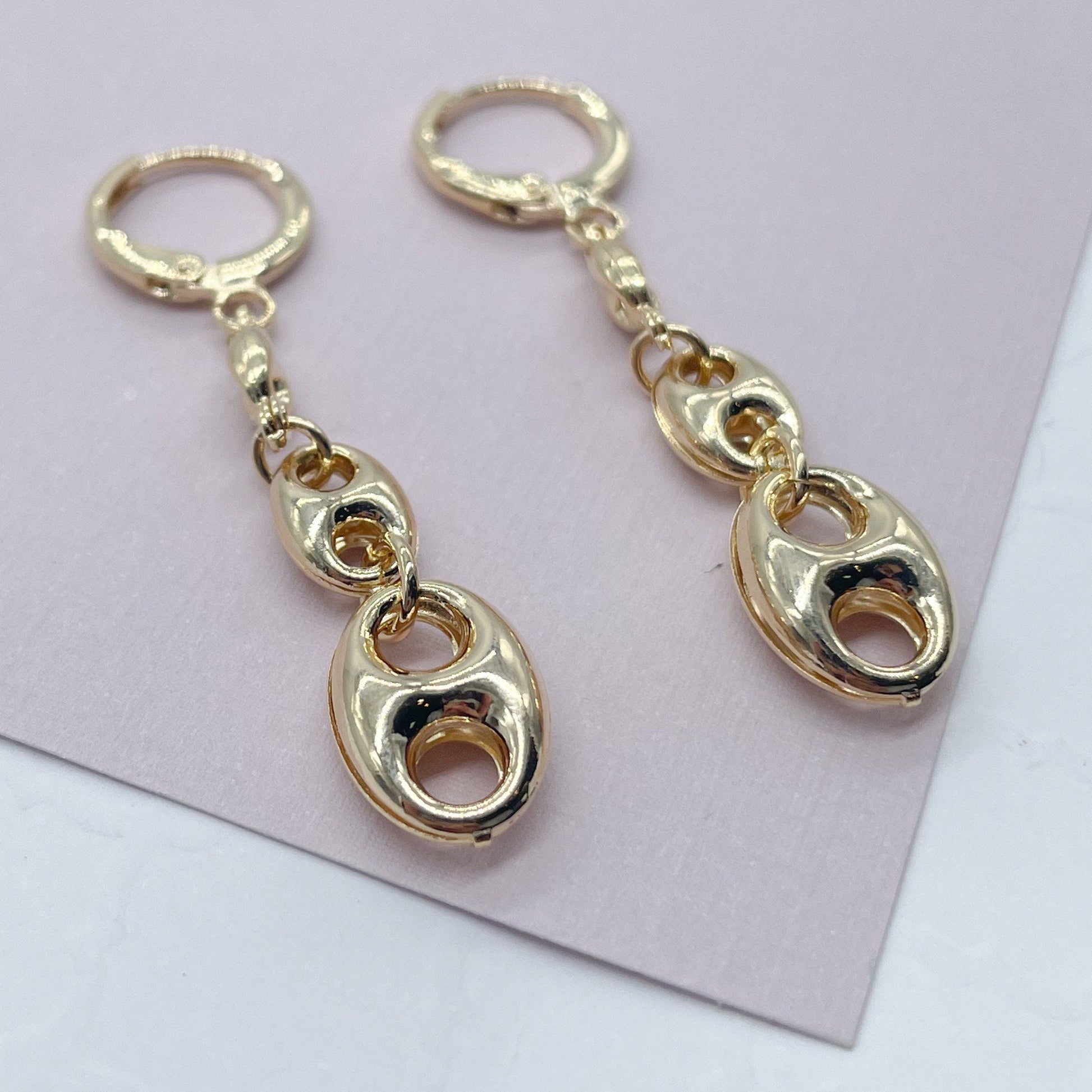 18k Gold Filled Three Mariner Link Dangling Earrings In A Leverback Jewelry