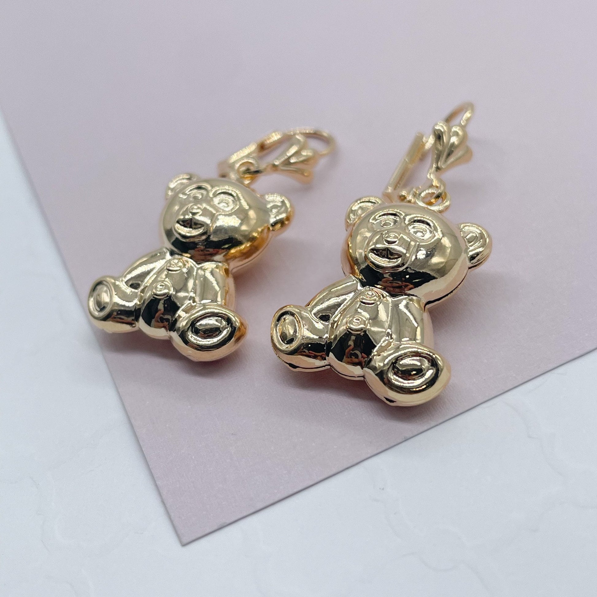 18k Gold Filled Chubby Teddy Bear Dangling Earrings Wholesale Jewelry Making