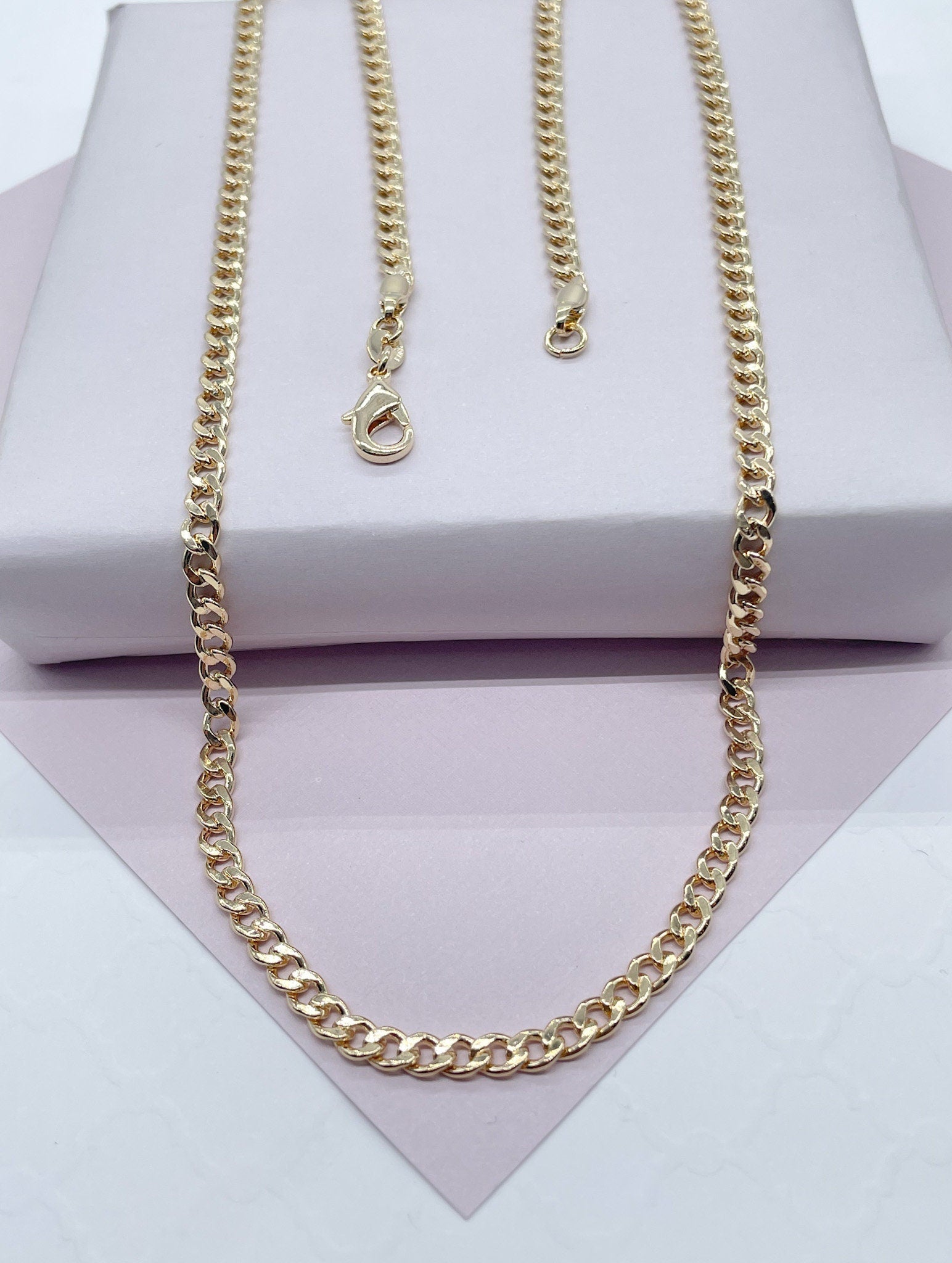 18k Gold Filled 4mm Cuban Link Chain Necklace, Curb Link Chain, Supplies Designers