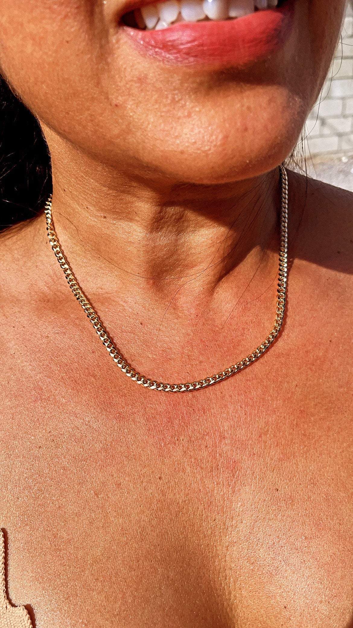 18k Gold Filled Cuban Link Chain Necklace: 4mm Curb Link
