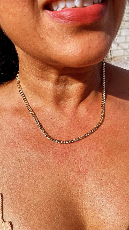 18k Gold Filled Cuban Link Chain Necklace: 4mm Curb Link