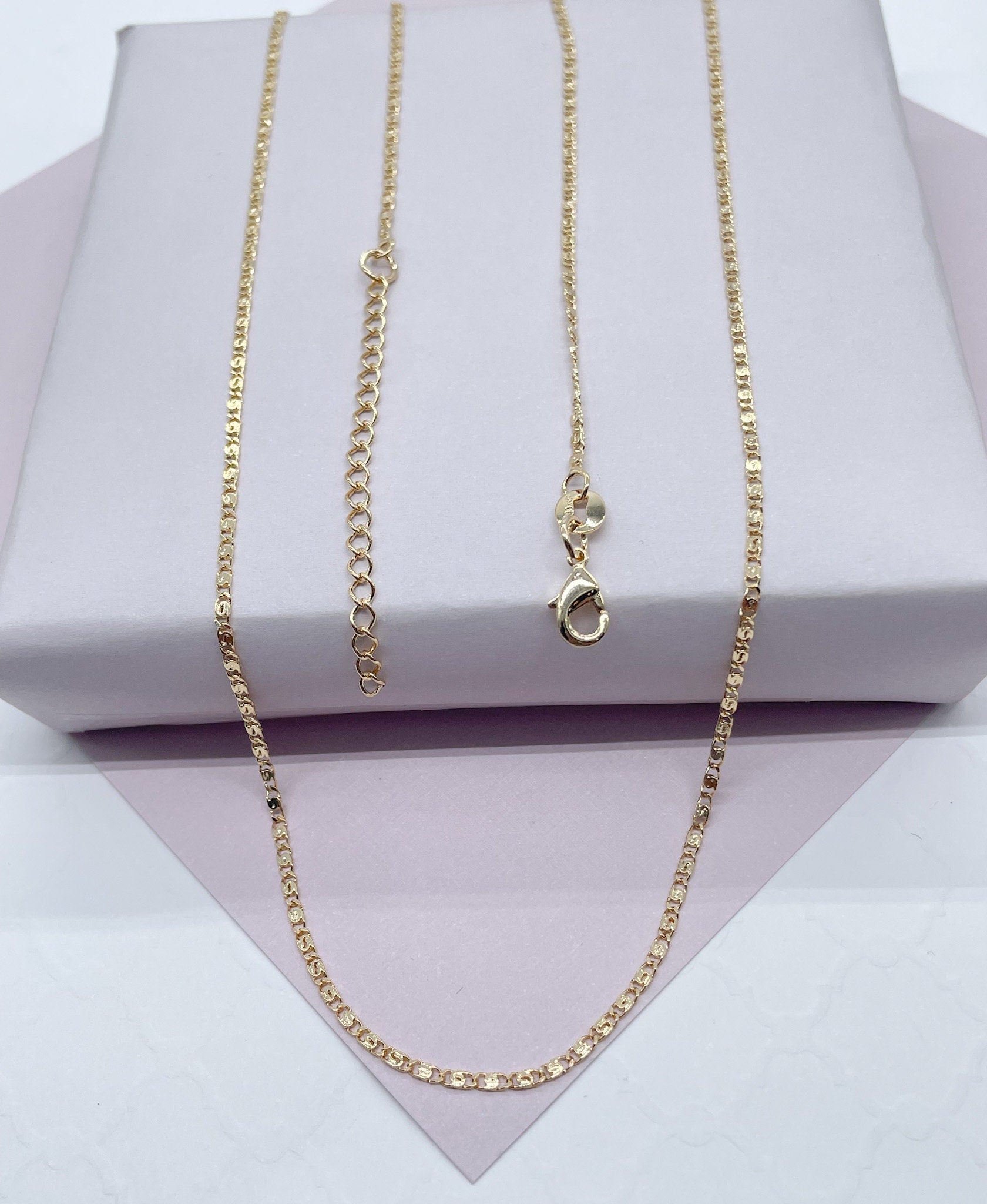 Dainty 18k Gold Filled 2mm Design Flat Fancy Chain Necklace Supplies Designers