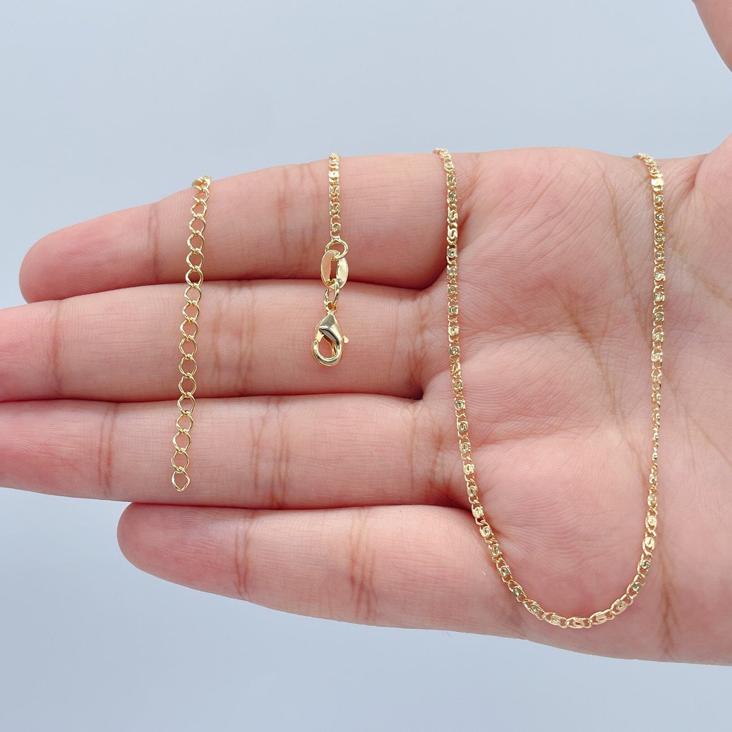 Dainty 18k Gold Filled 2mm Design Flat Fancy Chain Necklace for Wholesale
