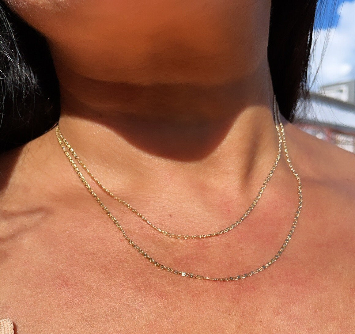 Dainty 18k Gold Filled 2mm Design Flat Fancy Chain Necklace for Wholesale